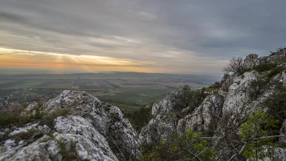 Time lapse beautiful rocky landscape with sunset in the Pálava Protected landscape area, Czech