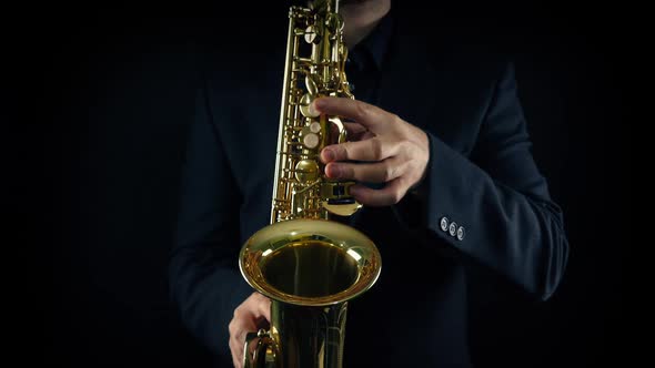 Saxophone Player Front View Closeup
