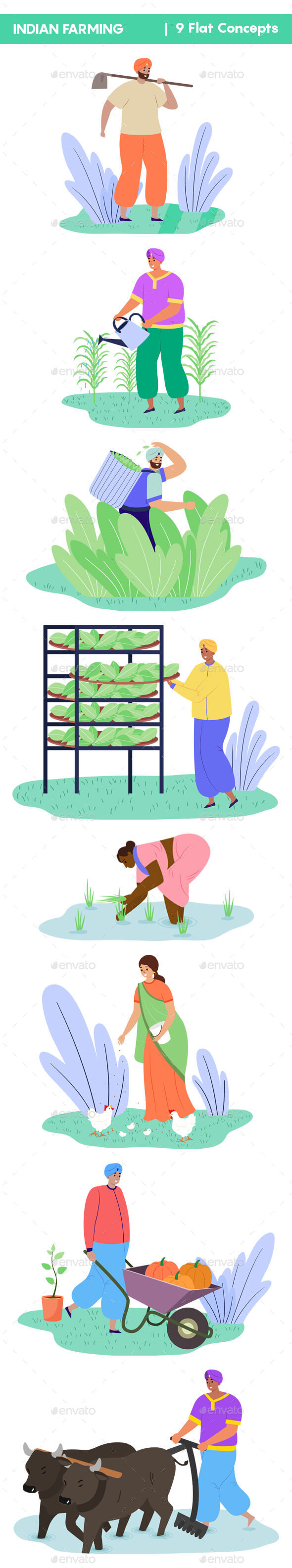 Indian Farming Flat Illustration