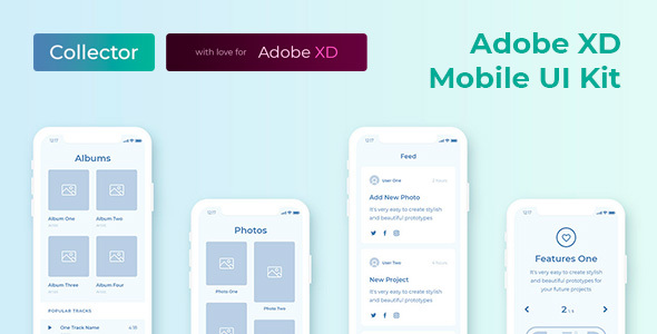 Collector – Mobile Wireframe UI Kit for AdobeXD
