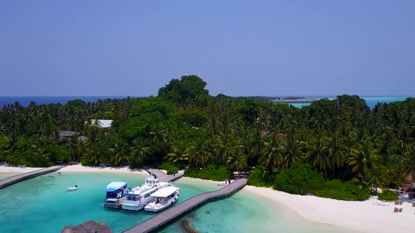 Aerial drone scenery of coastline beach journey by clear ocean with sand background