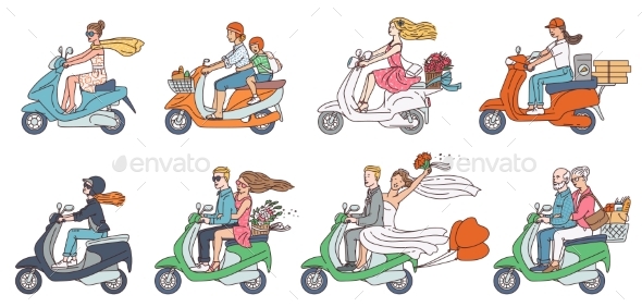 People on Scooter Bikes - Modern Transport