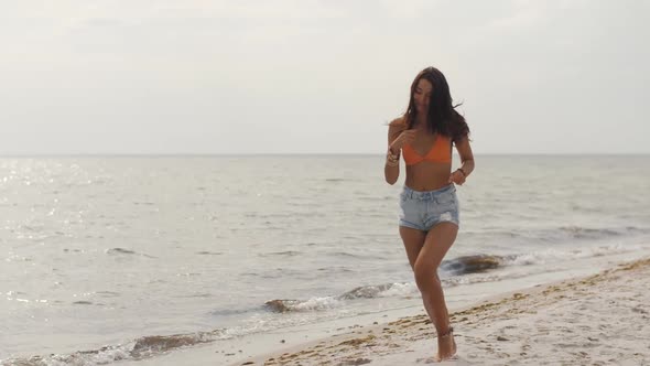 Happy Girl Running During Beach Summer Vacation