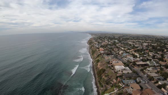 Grandview Surf Beach Encinitas California Usa Aerial View Flying North In Helicopter Along Coast