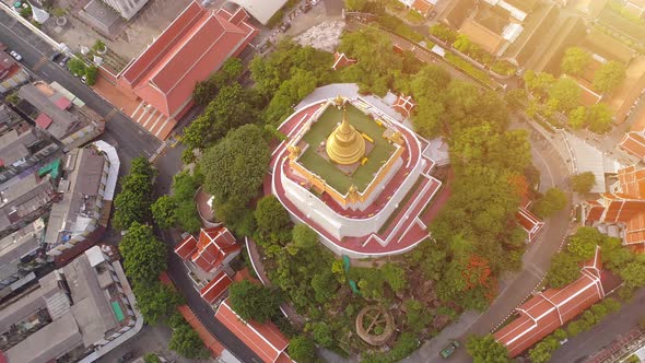 4K Aerial view of Wat Saket in Bangkok - Temple of the Golden Mountain