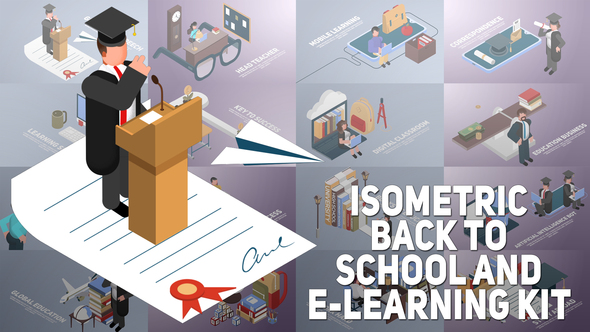 Isometric Back to School and E-Learning Kit