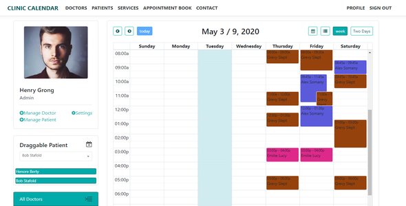 Clinic Calendar & Clinic Website & Admin Management & Draggable Patient With Fullcalendar