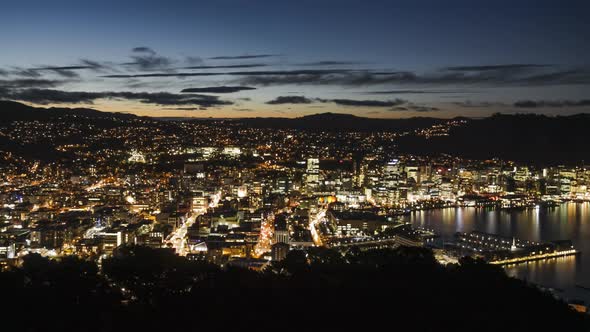 Wellington at nightfall timelapse