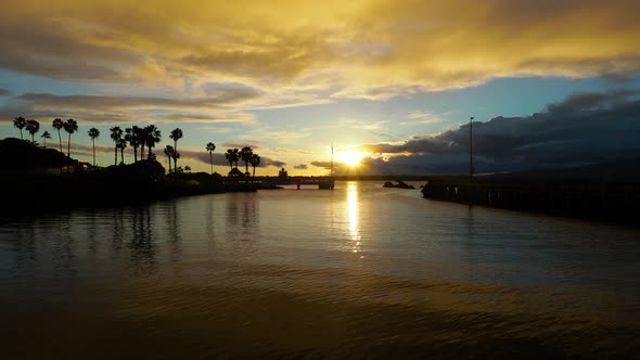 Sunset over the USS Utah Memorial in Pearl Harbor Hawaii.