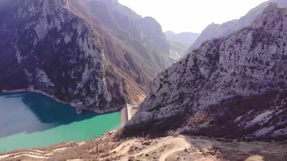 Drone shot of Bovilla lake, Albania