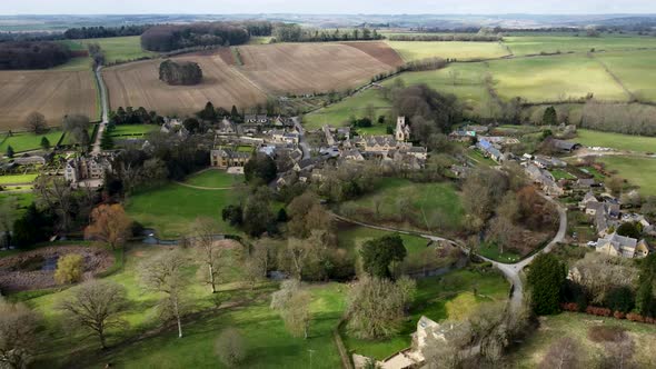 Cotswold Aerial Landscape Upper Slaughter Village UK Spring