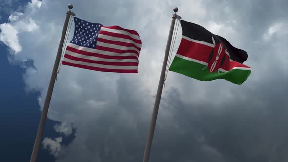 Waving Flags Of The United States And The Kenya 4K