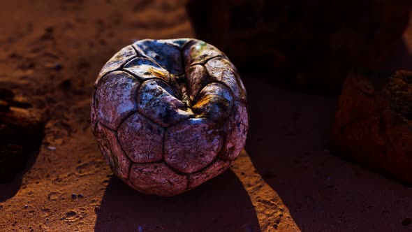 Old Leather Soccer Ball Abandoned on Sand