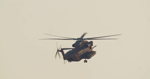 Military helicopter during a rescue mission in a base