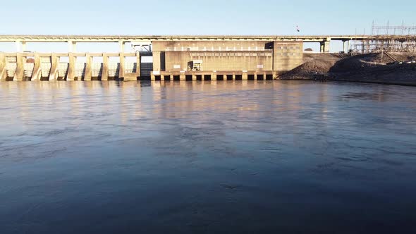 Low level locked of shot over the Tennessee River looking towards the Chickamauga Hydroelectric Dam