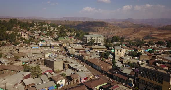 Flying above the city of Gondar in Ethiopia, Africa. 4K