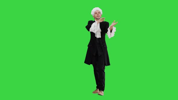 18Th Cent Music Director Conducting with Inspiration on a Green Screen, Chroma Key