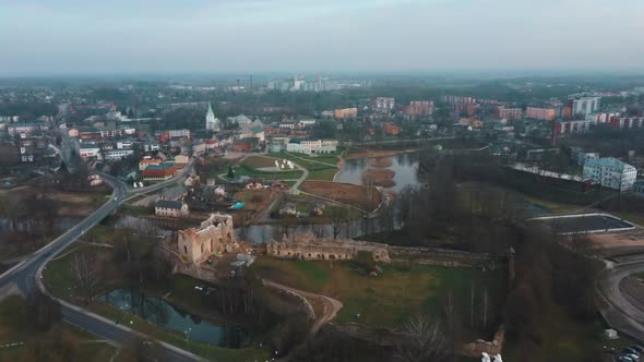 Dobele Medieval Castle the Town of Dobele on the West Bank of the River Berze. Latvia Aerial Dron 4K