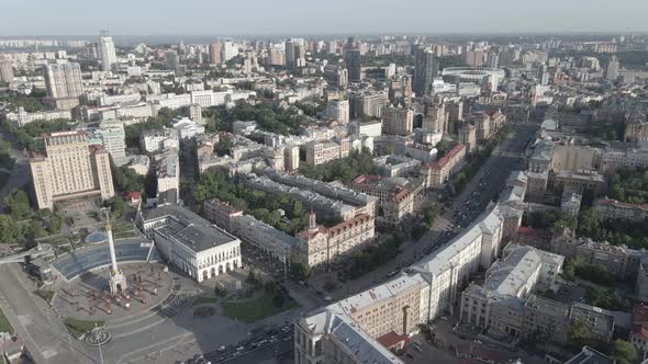 Kyiv, Ukraine. Aerial View. Slow Motion, Flat, Gray