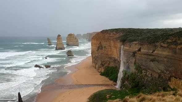 Australia's Iconic Twelve Apostles With Rare Waterfall After Heavy Rain