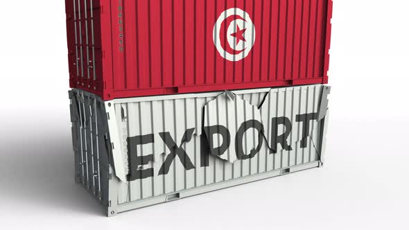 Container with Flag of Tunisia Breaking Container with EXPORT Text alt