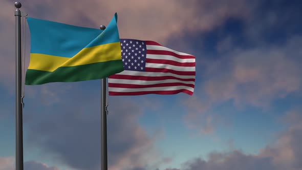 Rwanda Flag Waving Along With The National Flag Of The USA - 2K