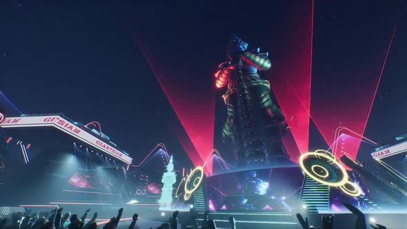 Camera fly around Thai Giant statue in Metaverse concert arena