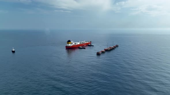 Gas tanker sails out to sea aerial view 4 K Turkey Alanya