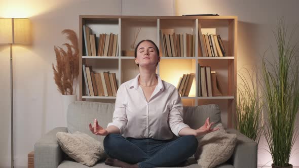 Home Meditation Yoga Therapy Calm Woman Breathing