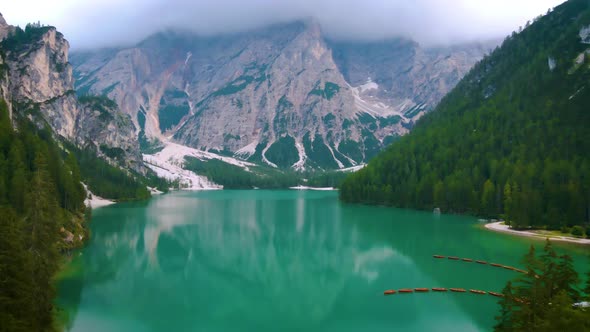 Prager Wildsee Spectacular Romantic Place with Typical Wooden Boats on the Alpine Lake Lago Di