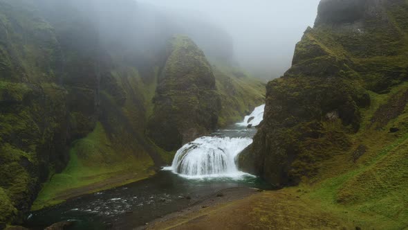 Stjornarfoss Waterfalls in Iceland Aerial View