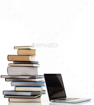 er laptop isolated on white background. Distance education, webinar. Vertical photo, copy space.