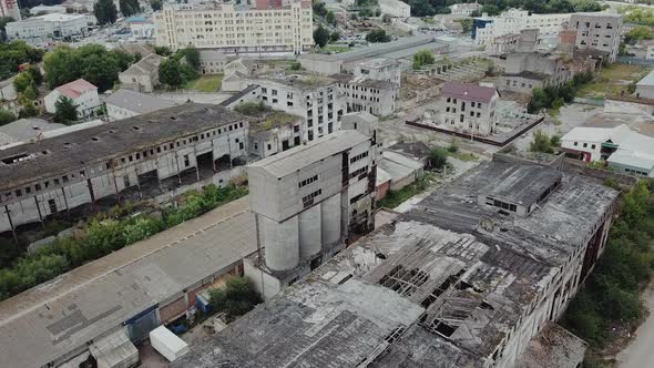 Aerial view of the largest abandoned factory. Factory ruins