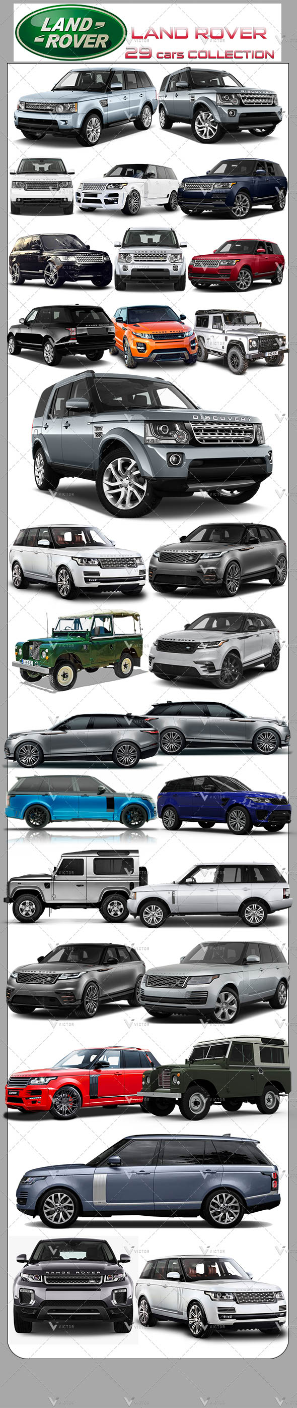 29" Land Rover/Land Cruiser/Range Rover Vehicles Models Collection Pack