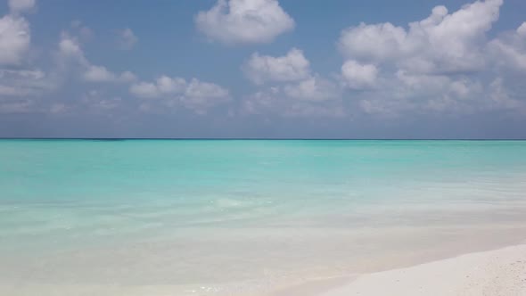 Aerial panorama of exotic coast beach journey by blue water with white sand background of adventure 