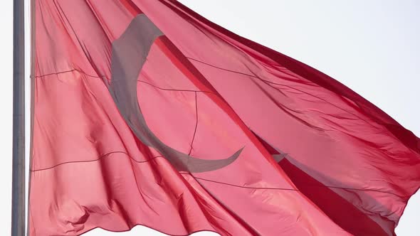 Detailed View of Turkish Flag Waving in the Wind