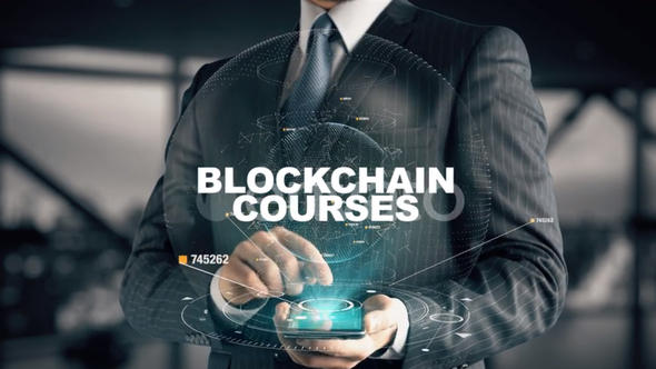 Blockchain Courses Chosen By Businessman in Technology Hologram Concept