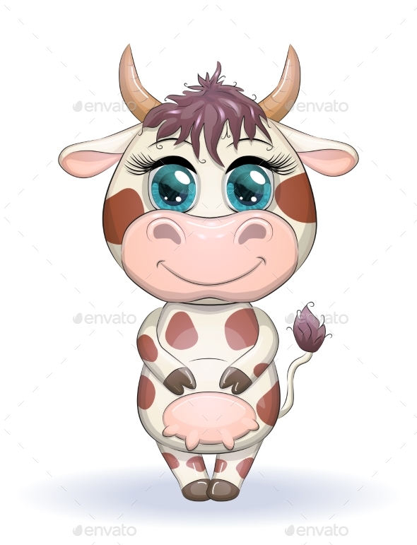 Cartoon Cow with Blue Eyes