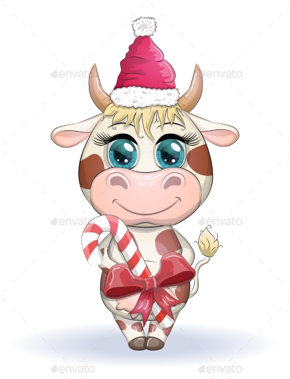 Cartoon Cow Bull with Christmas Candy