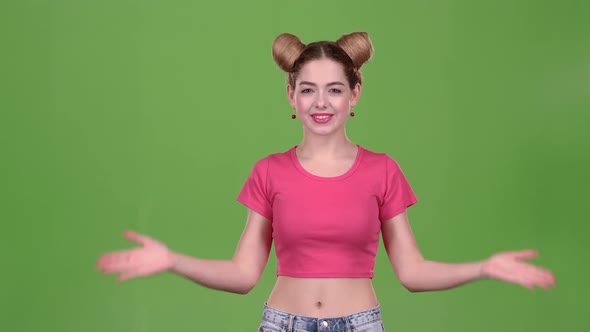 Girl Is Dancing Energetic Movements. Green Screen. Slow Motion