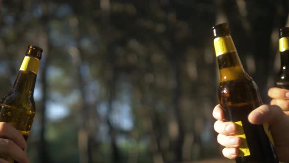 Celebration Beer Cheers Concept Close Up Hands Holding Up Glasses of Beer of People Group in Outdoor