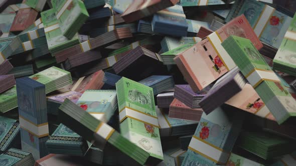 Stacked Malaysian Money Falling | ringgit | Currency MYR | RM | 4K Resolution