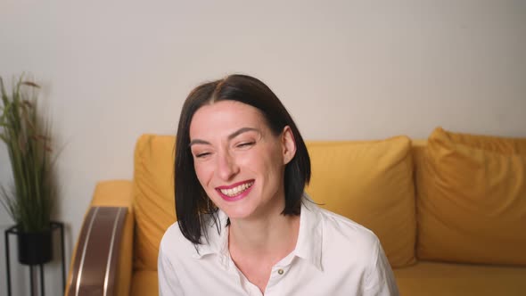 Portrait of Happy Woman Smiling Young Attractive Businesswoman Laughs Looking at Camera Successful