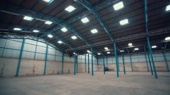 Wide angle view of empty warehouse or factory