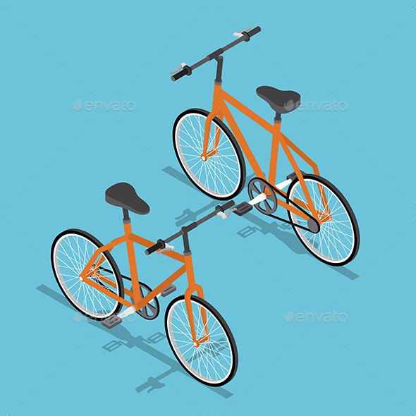 Flat 3D Isometric Design Orange Bicycles