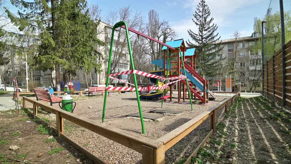 Empty Children Playground in Chisinau Moldova During State of Emergency By Covid19 Virus Threat