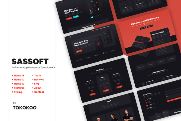 Sassoft | Mobile App & Fintech Startup Elementor Template Kit