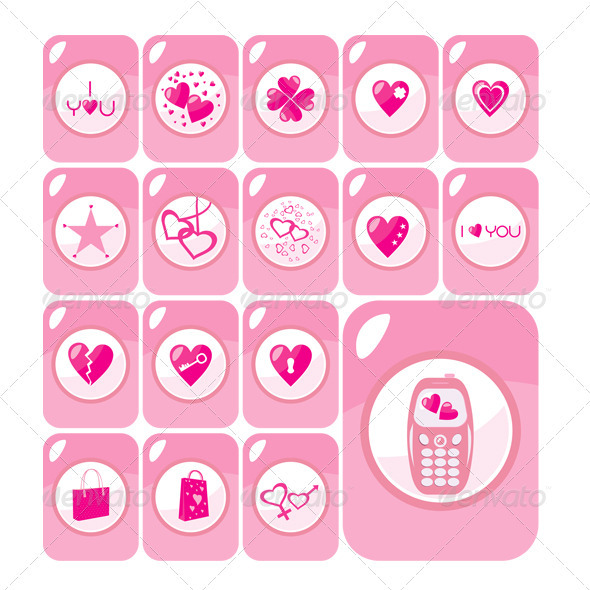 Vector Valentine Love Icons Buttons