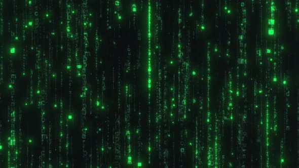 Green Digital Binary Code Processing on Screen Background Loop alt