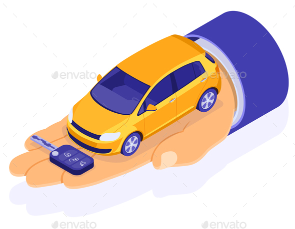 Purchase Rental and Sharing Car Isometric Concept